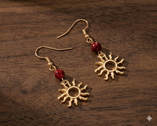 Vintage Gold Sun Dangle Earrings, Minimalist Boho Style, Alloy Jewelry