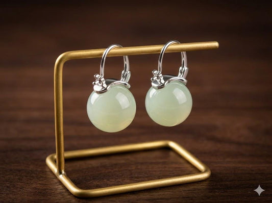 Imitation Jade Green Stud Earrings, Gold-Tone Clip-On Minimalist Jewelry