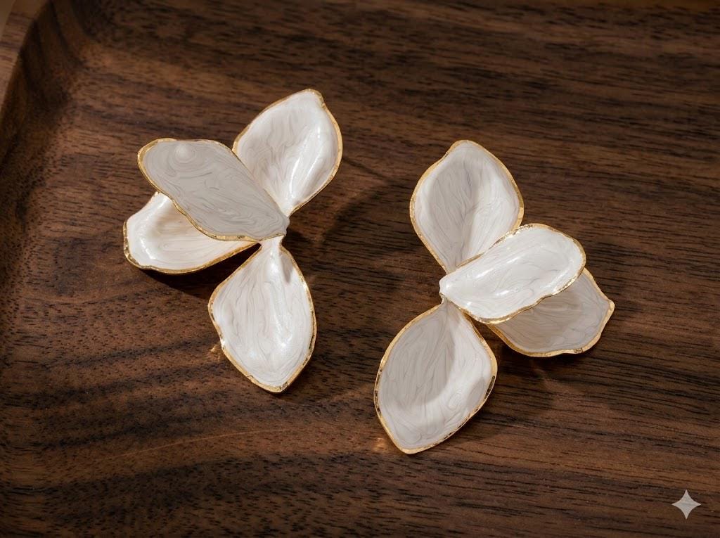Handpainted Enamel Tulip Earrings, Gold Floral Dangle, Artistic Elegant Gift for Women