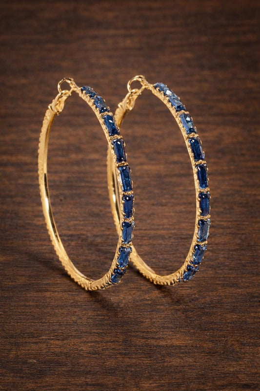 Gold Plated CZ Hoop Earrings, Red Green Black Gemstone Statement Jewelry
