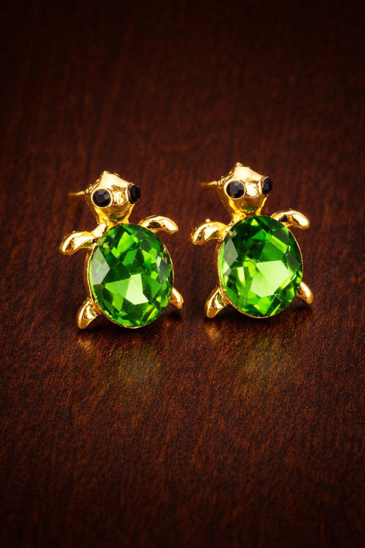 Green Turtle Stud Earrings, Enamel Animal Jewelry, Hypoallergenic Posts