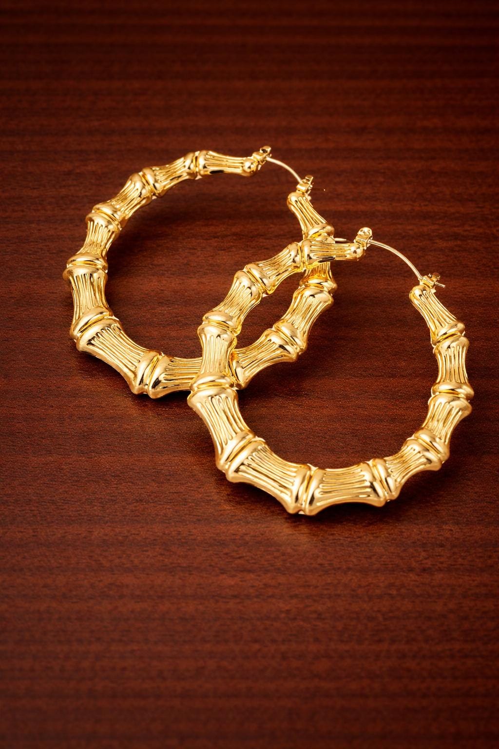 Oversized Bamboo Hoop Earrings, Gold Statement Street Style Jewelry