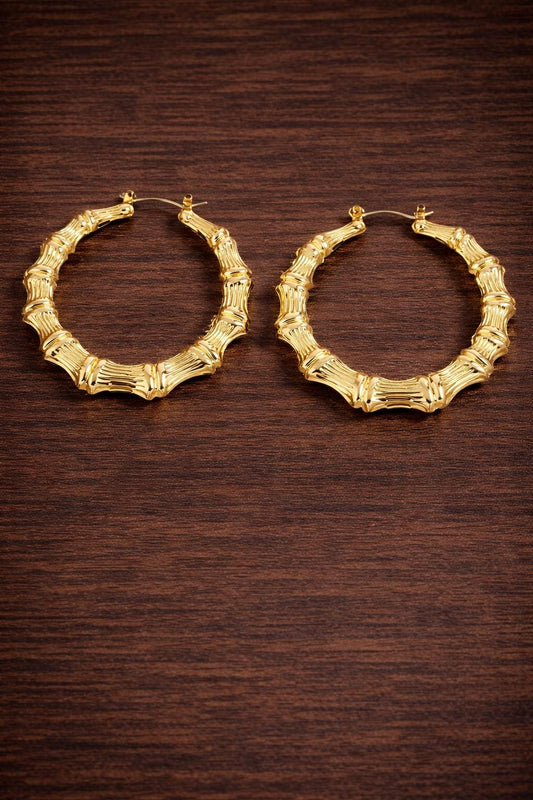 Oversized Bamboo Hoop Earrings, Gold Statement Street Style Jewelry