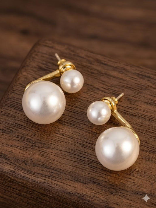Double-Sided Pearl Earrings, French Chic Front Back Studs, Elegant Luxury Jewelry for Women