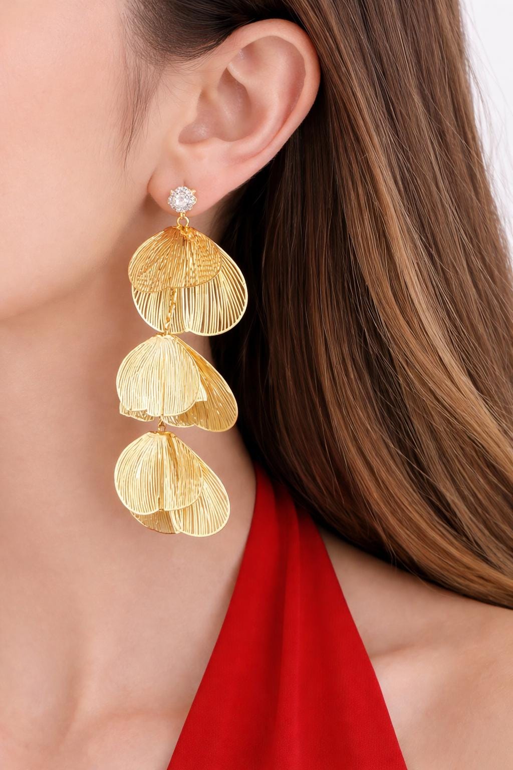 Gold Flower Earrings, Hollow Floral Dangle Earrings, Elegant Bridesmaid Jewelry, Gift for Her