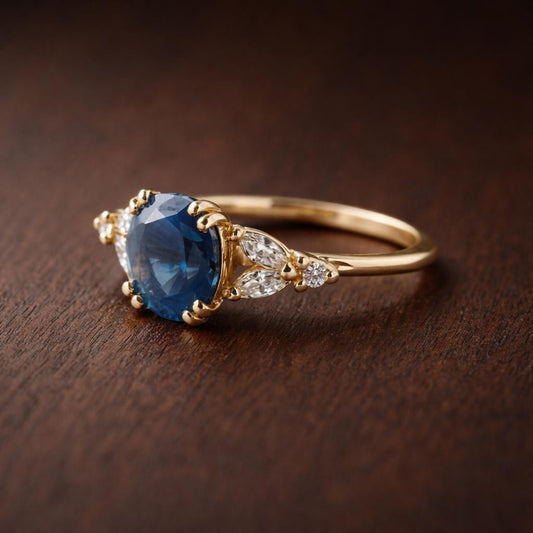 Minimalist Blue Zircon Ring, Stainless Steel, Elegant European Style Jewelry