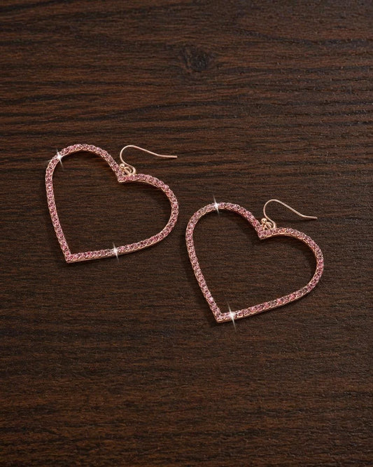 Rhinestone Heart Hoop Earrings, Silver Tone Hoop Jewelry, Minimalist Sparkle Gift