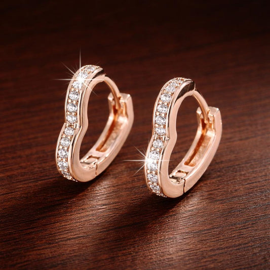 Inlaid Heart Stud Earrings, Minimalist Gold/Silver Alloy, Everyday Accessory