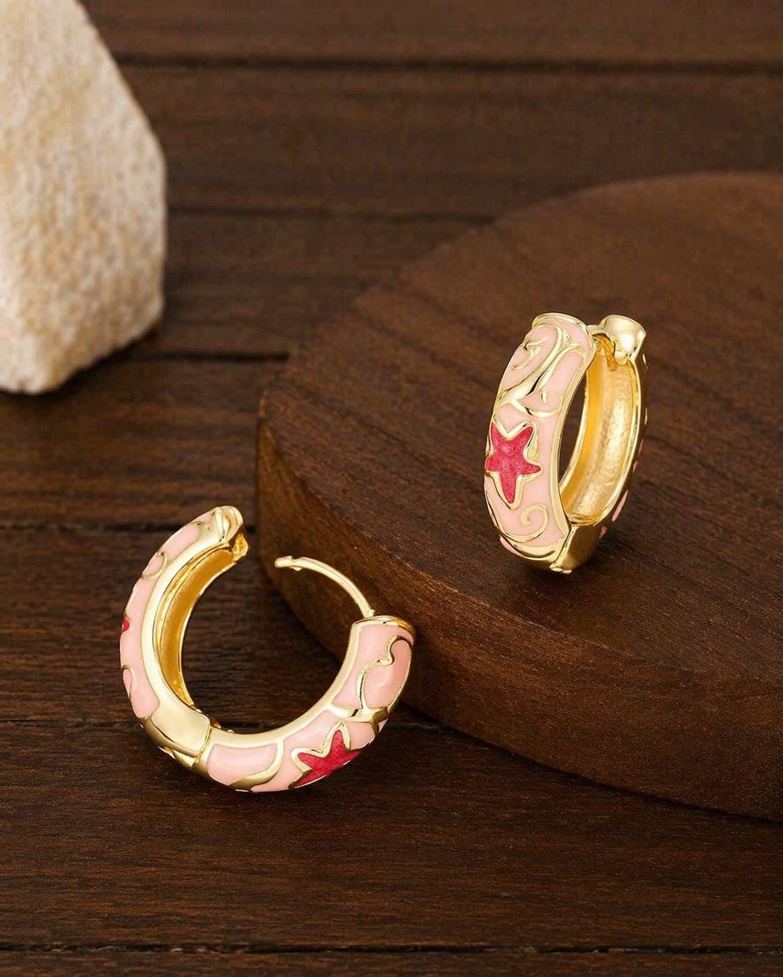 Gilded Copper Cloisonne Pearl Floral Earrings, Vintage Enamel Stud Jewelry