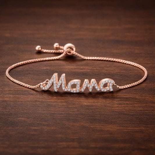 Mama Letter Bracelet, Zircon Crystal Bangle, Stainless Steel Mom Jewelry
