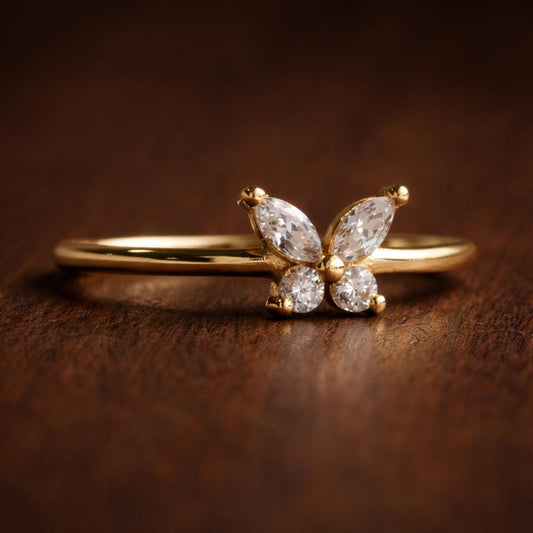 Birthstone Butterfly Ring, Zircon Stone, Stainless Steel, Minimalist Fashion Jewelry