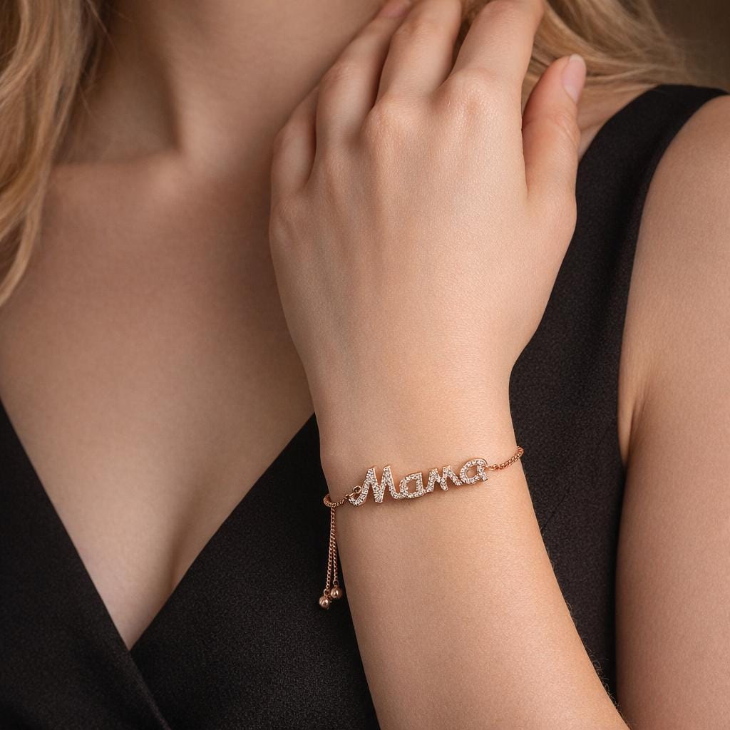 Mama Letter Bracelet, Zircon Crystal Bangle, Stainless Steel Mom Jewelry