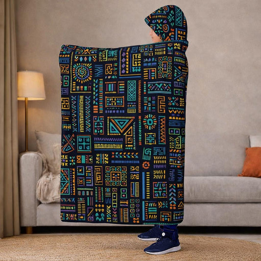 Tribal Fleece Hooded Blanket, Oversized Wearable Blanket