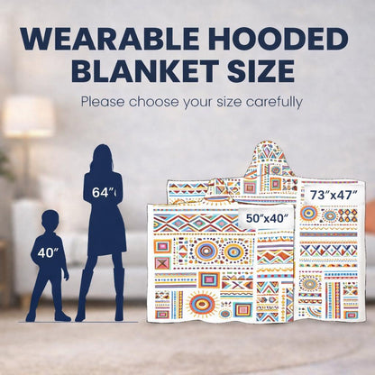Boho Tribal Fleece Hooded Blanket, Oversized Wearable Blanket