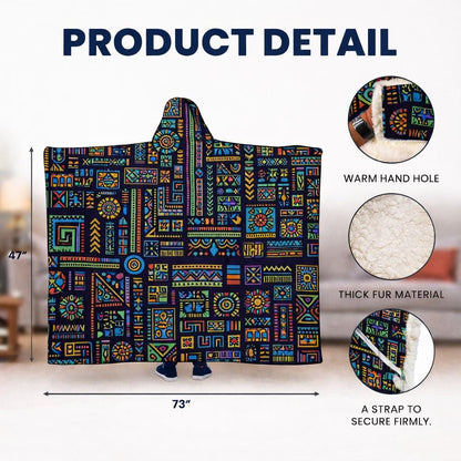 Tribal Fleece Hooded Blanket, Oversized Wearable Blanket