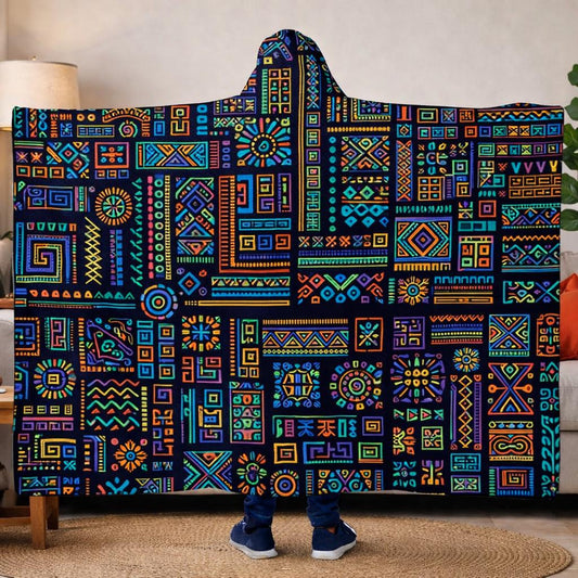Tribal Fleece Hooded Blanket, Oversized Wearable Blanket