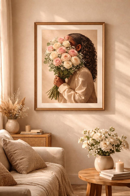 Black Girl Floral Portrait Artwork | Trendy Feminine Room Decor (Digital Download)