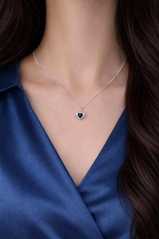 S925 Sterling Silver Black Heart Pendant Necklace, Gothic Minimalist Clavicle Chain Jewelry