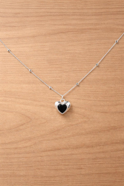 S925 Sterling Silver Black Heart Pendant Necklace, Gothic Minimalist Clavicle Chain Jewelry