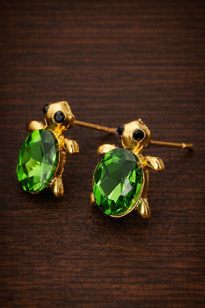 Green Turtle Stud Earrings, Enamel Animal Jewelry, Hypoallergenic Posts