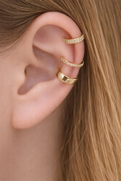 Gold CZ Ear Cuff Set, Minimalist Clip Earrings, Adjustable Cartilage Jewelry