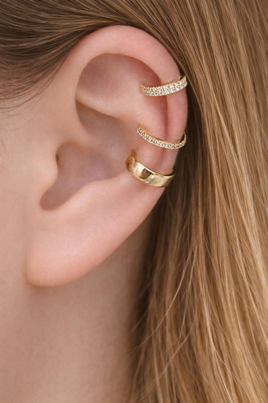 Gold CZ Ear Cuff Set, Minimalist Clip Earrings, Adjustable Cartilage Jewelry
