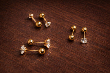 3 Pairs Stainless Steel Ball Stud Earrings, 18K Gold Plated Minimalist Jewelry
