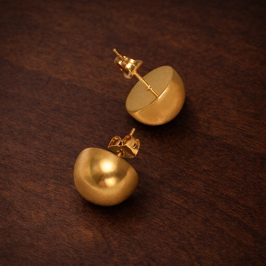 Stainless Steel Half Ball Earrings, Gold Dome Stud Earrings, Minimalist Modern Jewelry