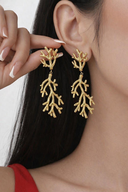 18K Gold Plated Coral Drop Earrings, Stainless Steel Ocean Dangle Jewelry
