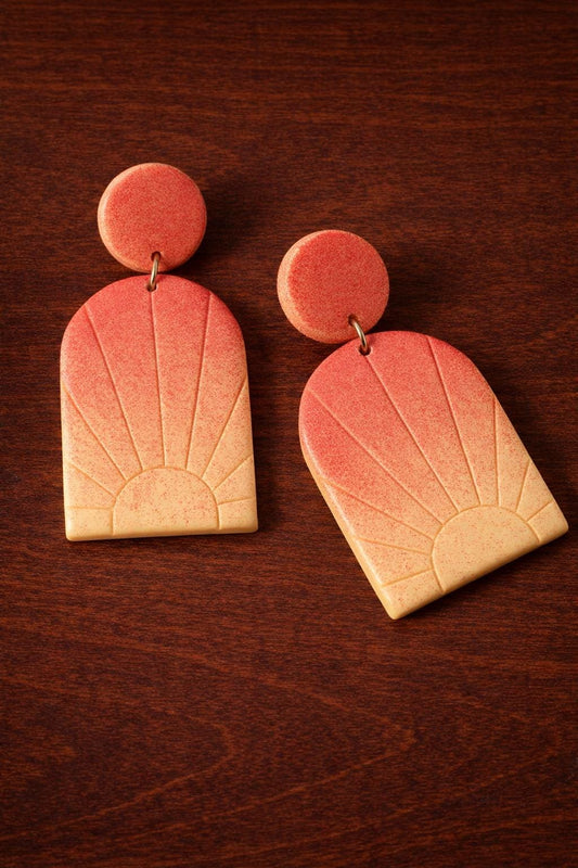 Handmade Sunburst Earrings, Gradient Polymer Clay Dangle Earrings, Boho Statement Jewelry Gift for Women