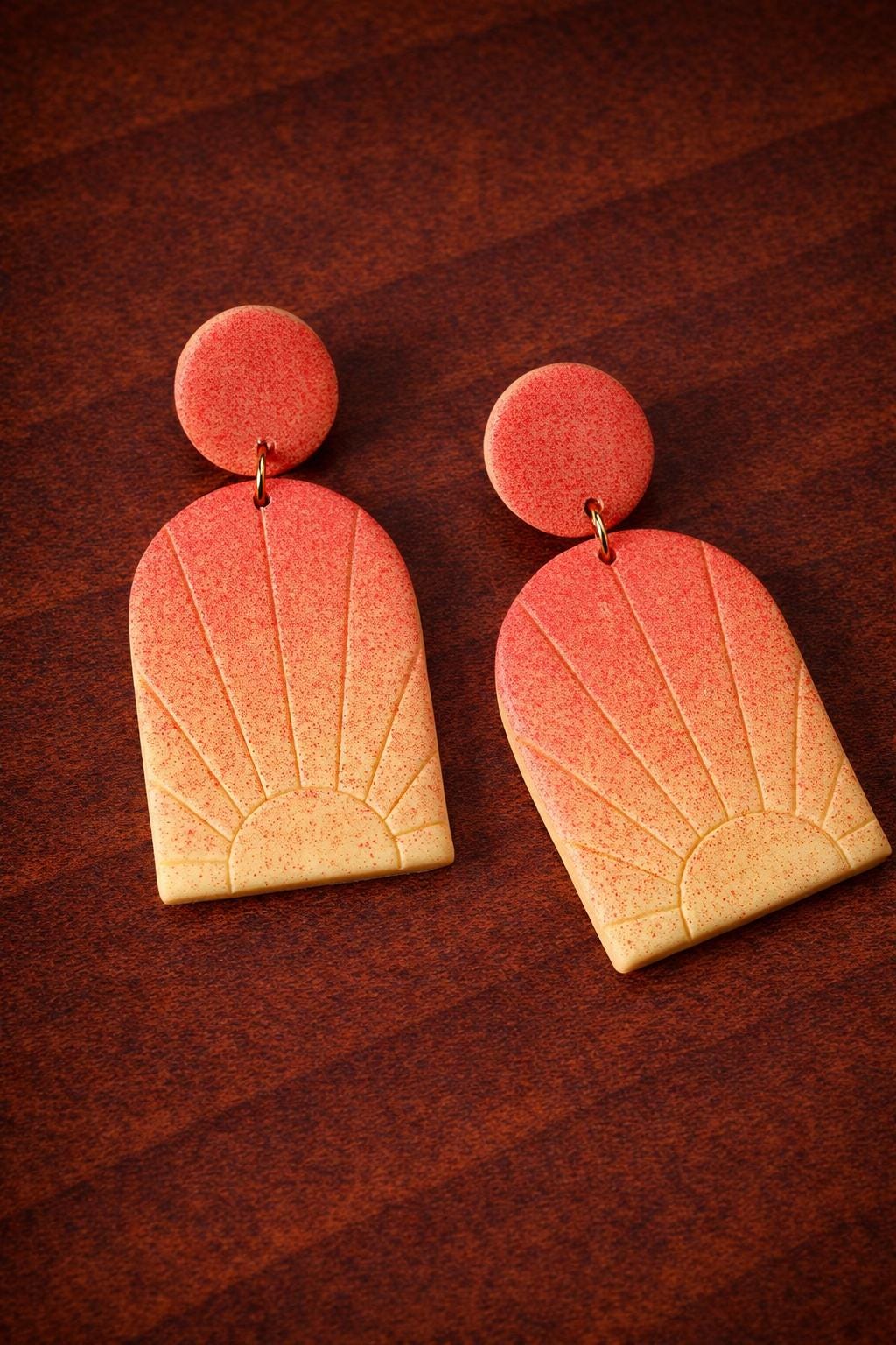 Handmade Sunburst Earrings, Gradient Polymer Clay Dangle Earrings, Boho Statement Jewelry Gift for Women