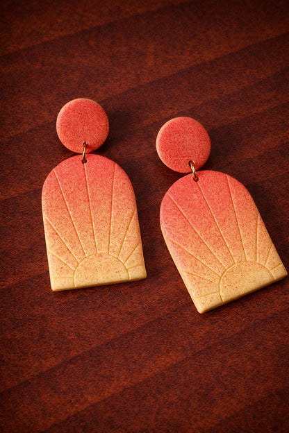 Handmade Sunburst Earrings, Gradient Polymer Clay Dangle Earrings, Boho Statement Jewelry Gift for Women