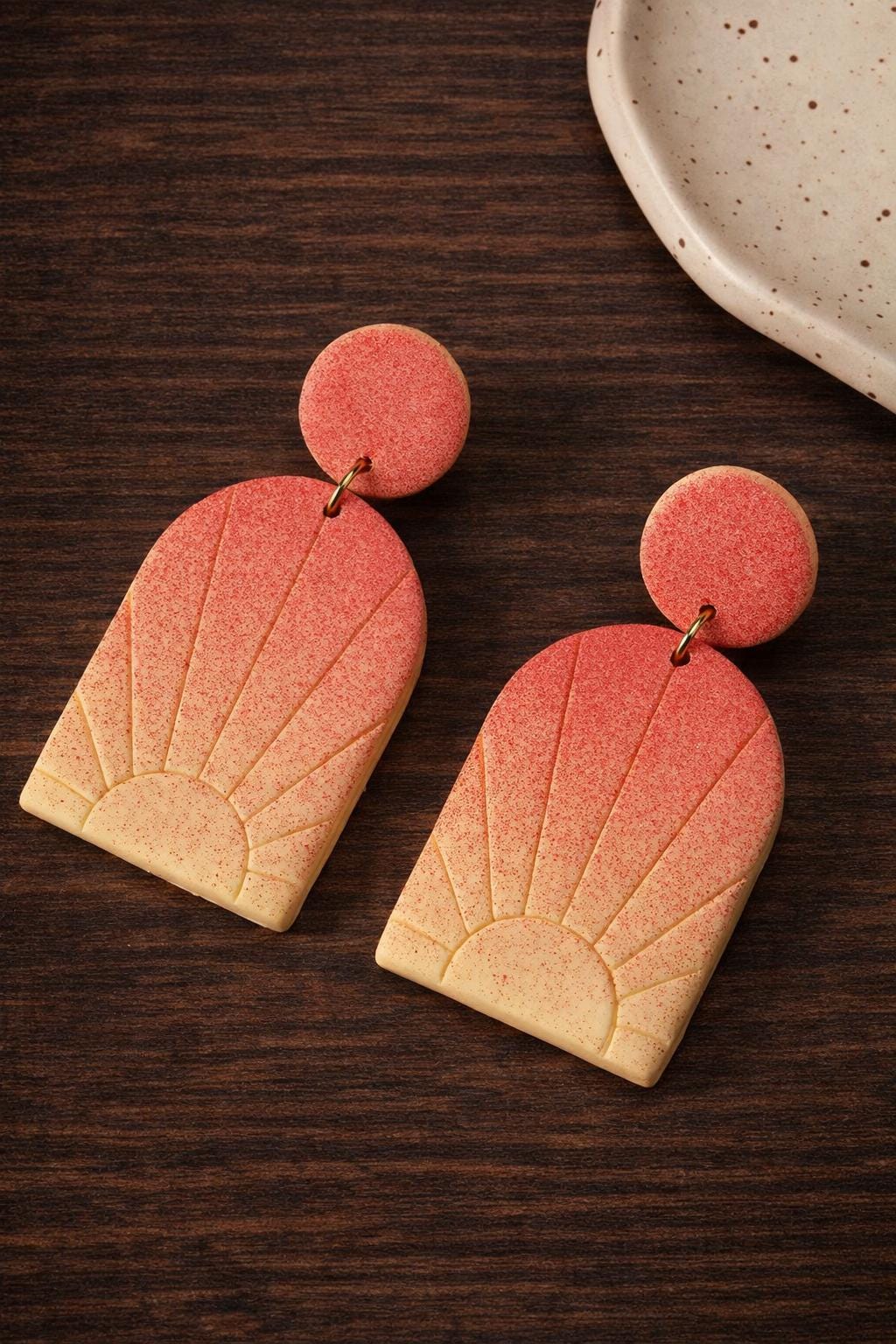 Handmade Sunburst Earrings, Gradient Polymer Clay Dangle Earrings, Boho Statement Jewelry Gift for Women