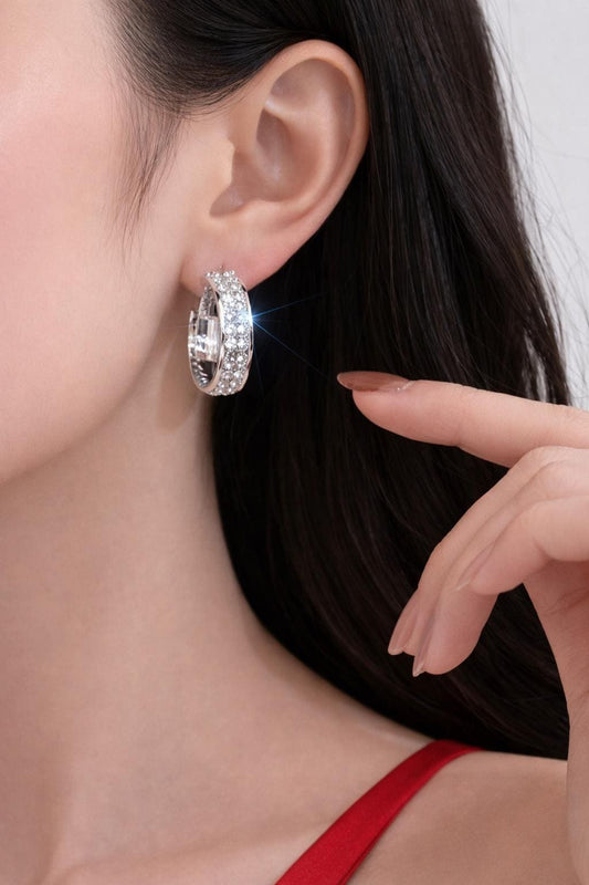 Geometric Gold Hoop Earrings, Elegant Minimalist CZ Earrings, Classic Everyday Jewelry Gift for Women