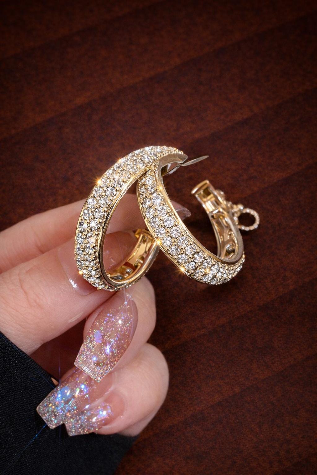Geometric Gold Hoop Earrings, Elegant Minimalist CZ Earrings, Classic Everyday Jewelry Gift for Women