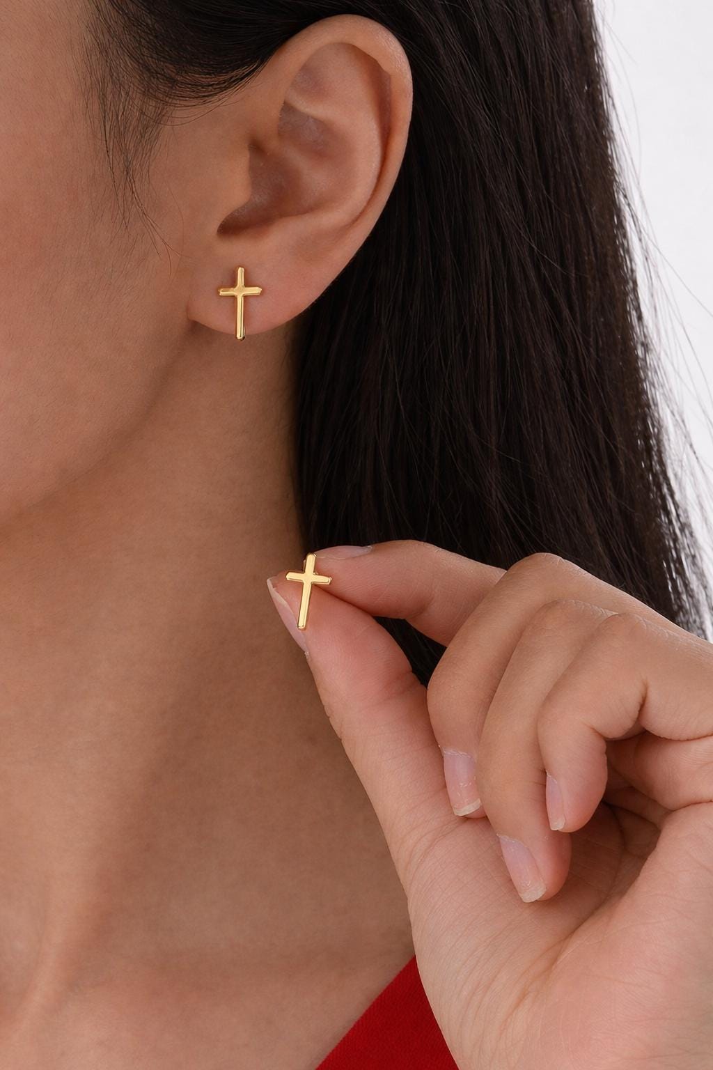 Gold Plated Cross Stud Earrings, Minimalist Religious Jewelry