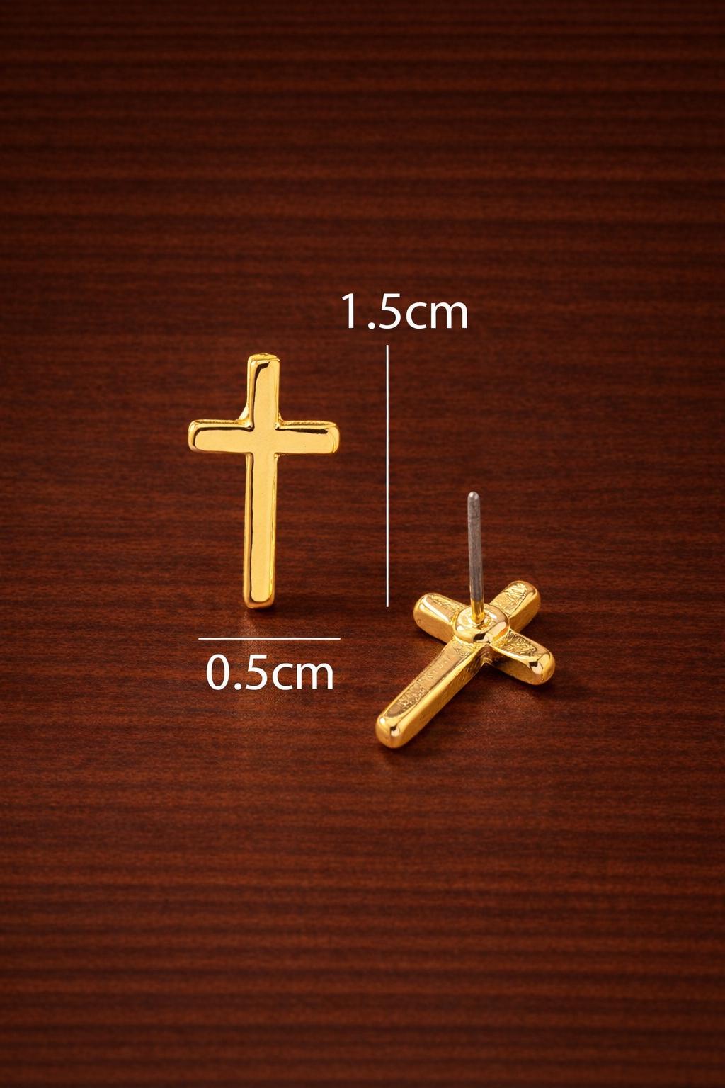 Gold Plated Cross Stud Earrings, Minimalist Religious Jewelry