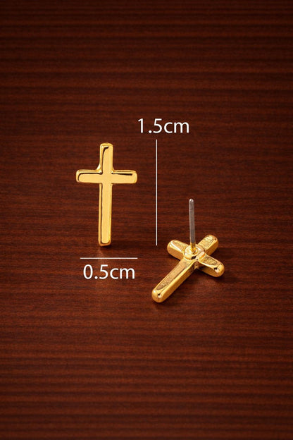 Gold Plated Cross Stud Earrings, Minimalist Religious Jewelry