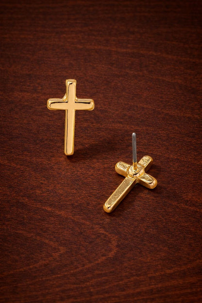 Gold Plated Cross Stud Earrings, Minimalist Religious Jewelry