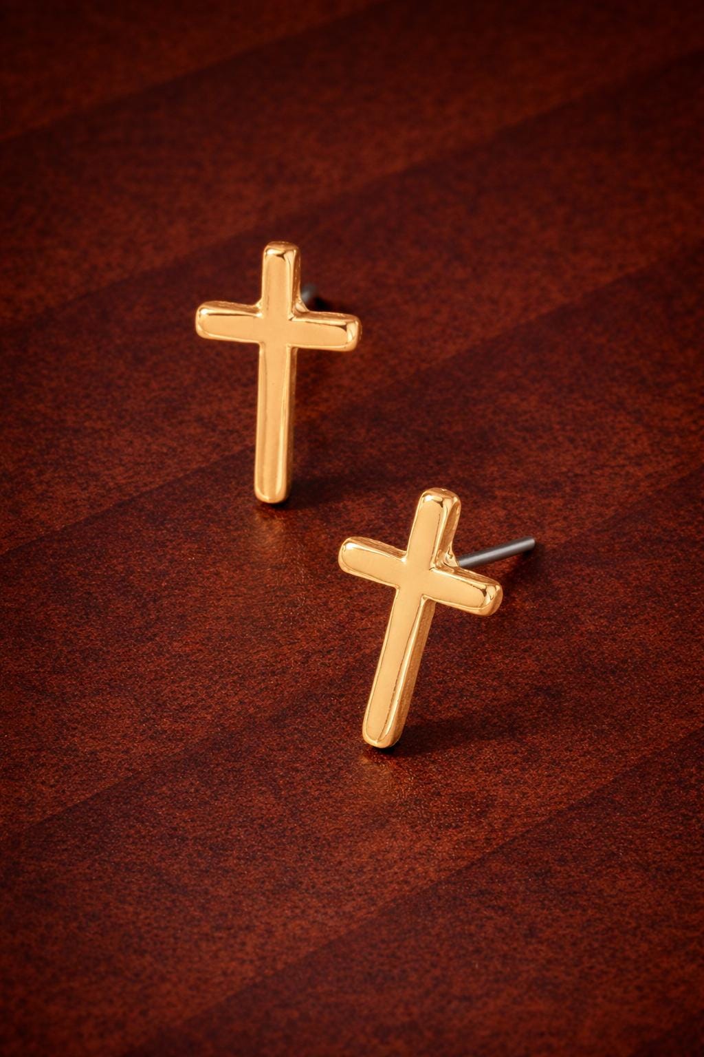 Gold Plated Cross Stud Earrings, Minimalist Religious Jewelry
