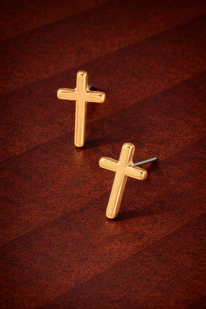 Gold Plated Cross Stud Earrings, Minimalist Religious Jewelry