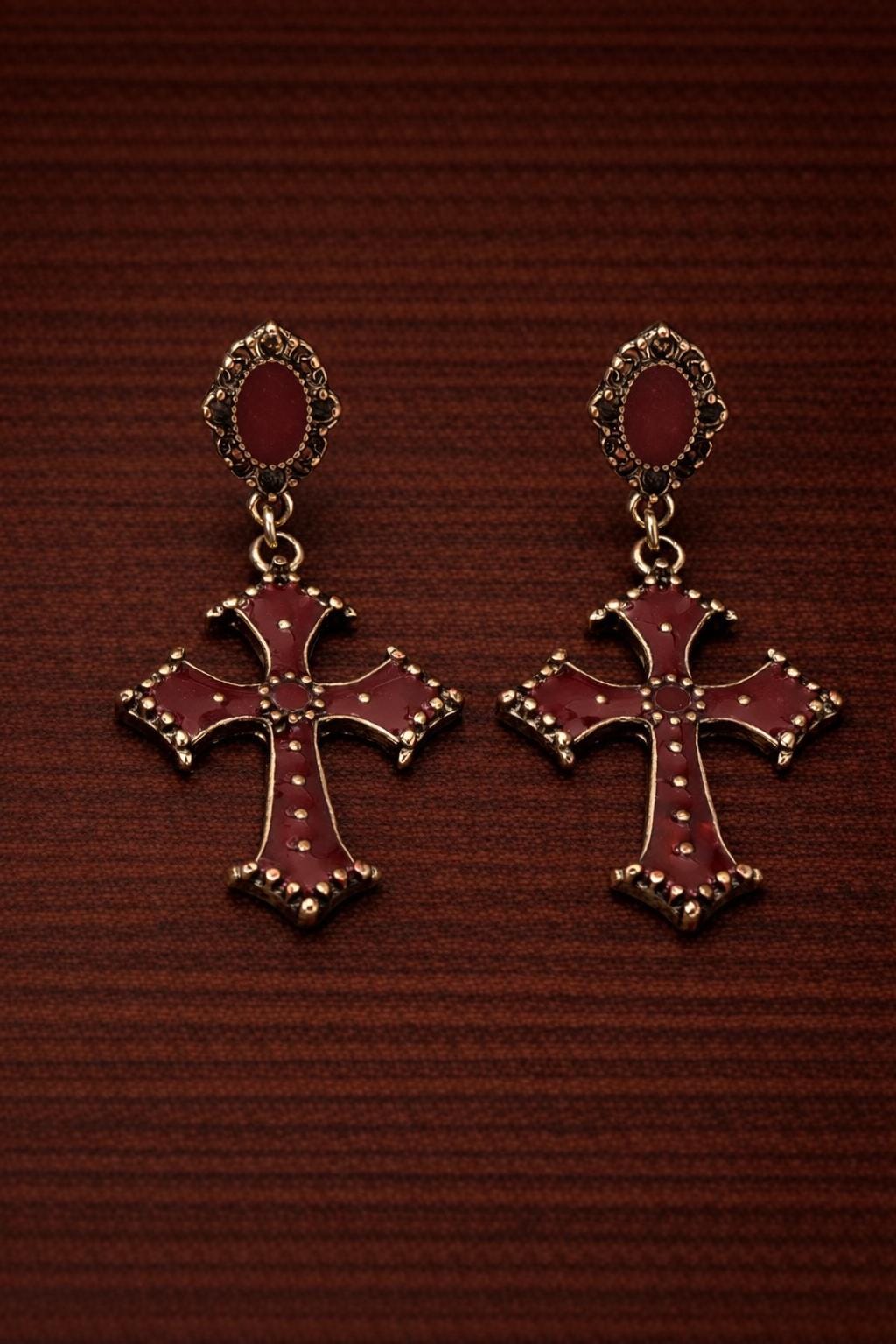 Gothic Black Cross Drop Earrings, Stainless Steel, Cubic Zirconia, Statement Jewelry