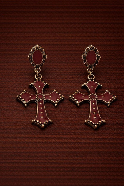 Gothic Black Cross Drop Earrings, Stainless Steel, Cubic Zirconia, Statement Jewelry