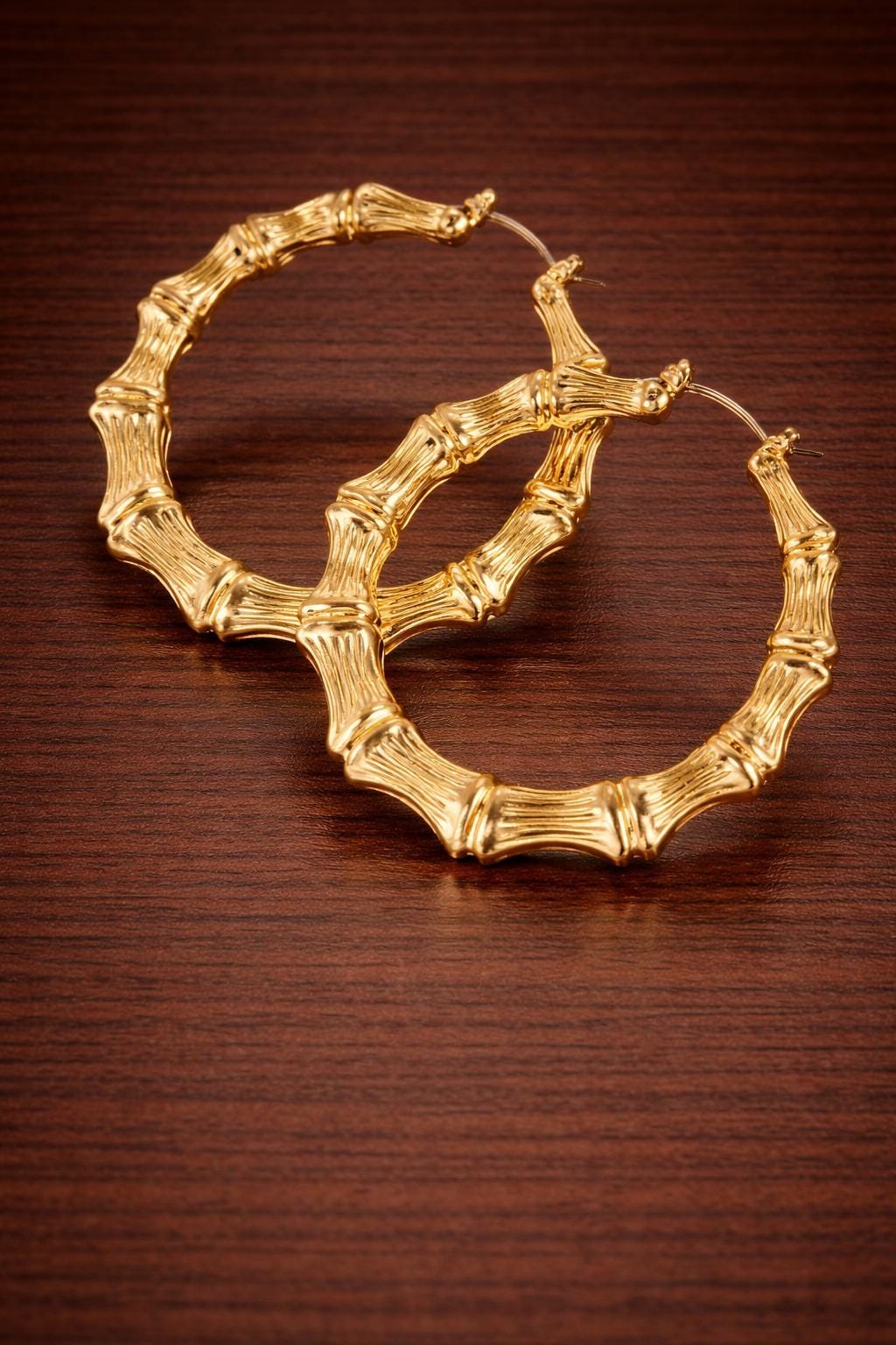 Oversized Bamboo Hoop Earrings, Gold Statement Street Style Jewelry