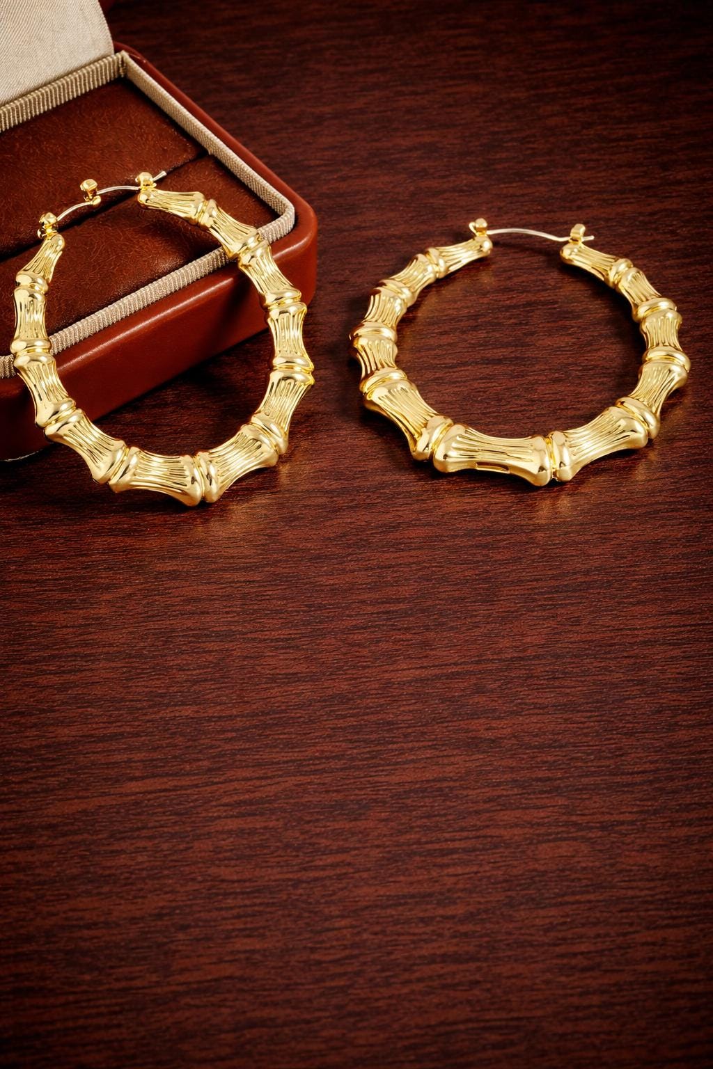 Oversized Bamboo Hoop Earrings, Gold Statement Street Style Jewelry