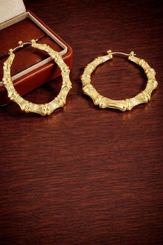 Oversized Bamboo Hoop Earrings, Gold Statement Street Style Jewelry