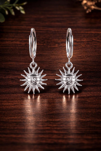 Gold Sun Hoop Earrings, Stainless Steel Dangle, Waterproof Non-Tarnish Jewelry