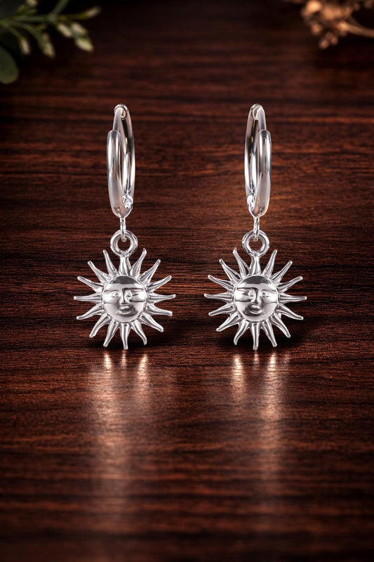 Gold Sun Hoop Earrings, Stainless Steel Dangle, Waterproof Non-Tarnish Jewelry