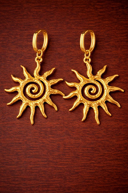 Sunshine Dangle Earrings, Stainless Steel Sun Earrings, Gold Minimalist Pendant Jewelry, Gift for Women