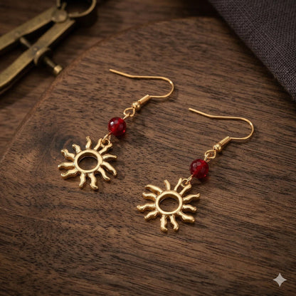 Vintage Gold Sun Dangle Earrings, Minimalist Boho Style, Alloy Jewelry